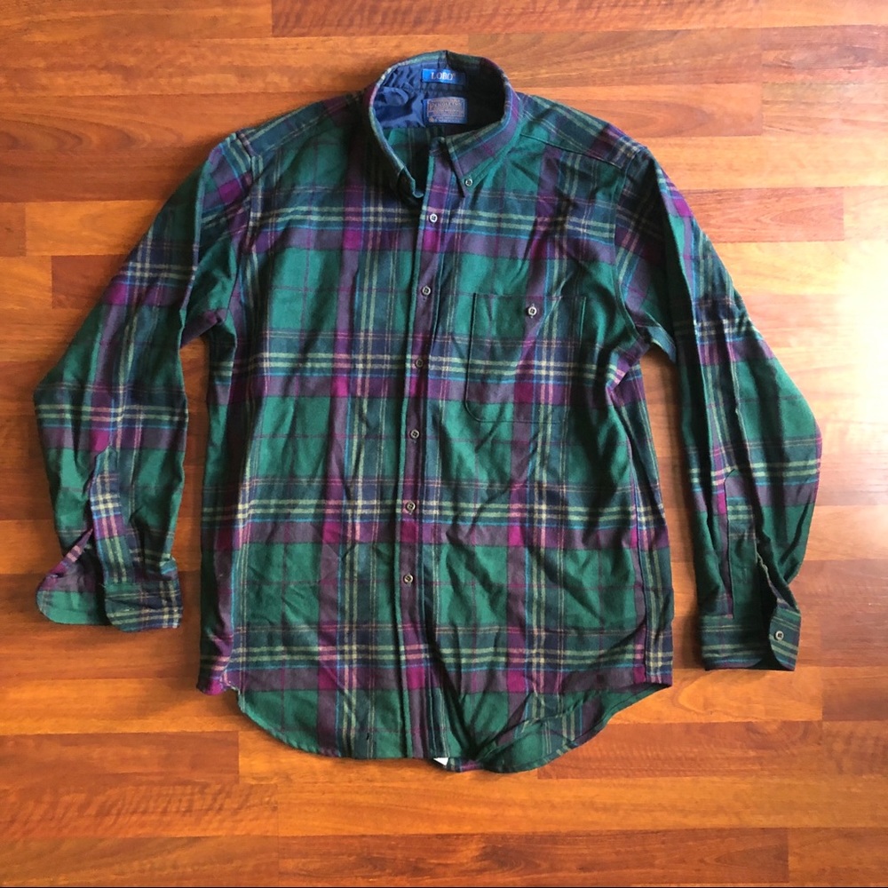 VTG Pendleton virgin wool plaid flannel Sz Large